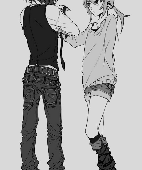 Anime girl holding boy